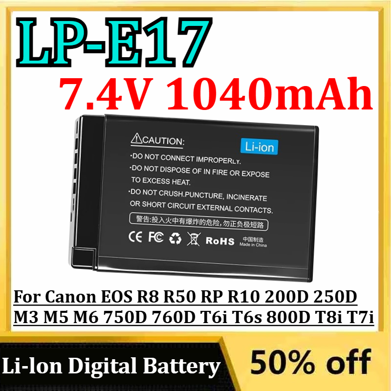 Canon Camera Eos R50 - 7.4V 1040mAh LP-E17 Li-lon Digital Batteries